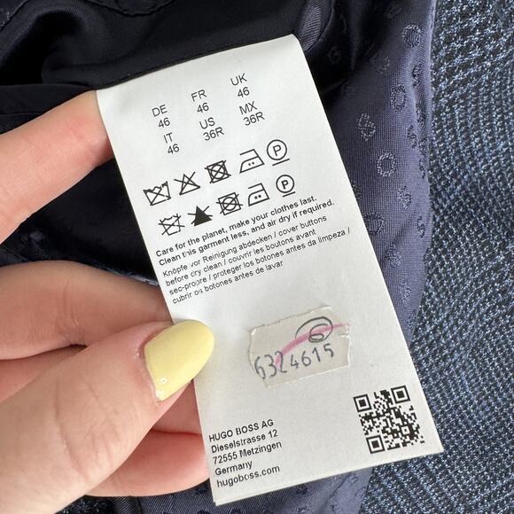 BOSS Blazer Mens 36R Blue Plaid Wool Blend Hutson Slim Fit Sport Coat Jacket - Picture 14 of 15